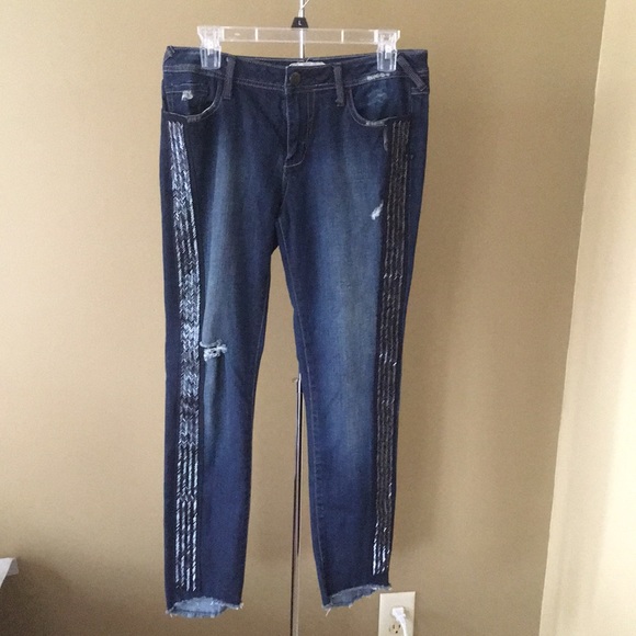 Free People Denim - Free People Distressed Sequin Skinny Jeans.